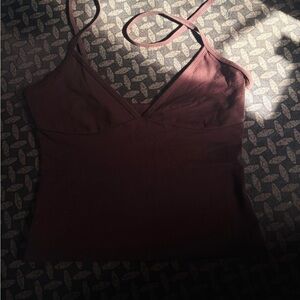 Spaghetti Strap V-Neck Cami Tank Top - Brown